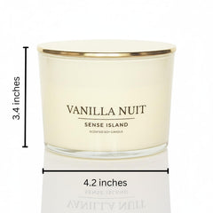 Sense Island Vanilla Nuit with gold lid close-up highlighting luxury decor and fragrance.