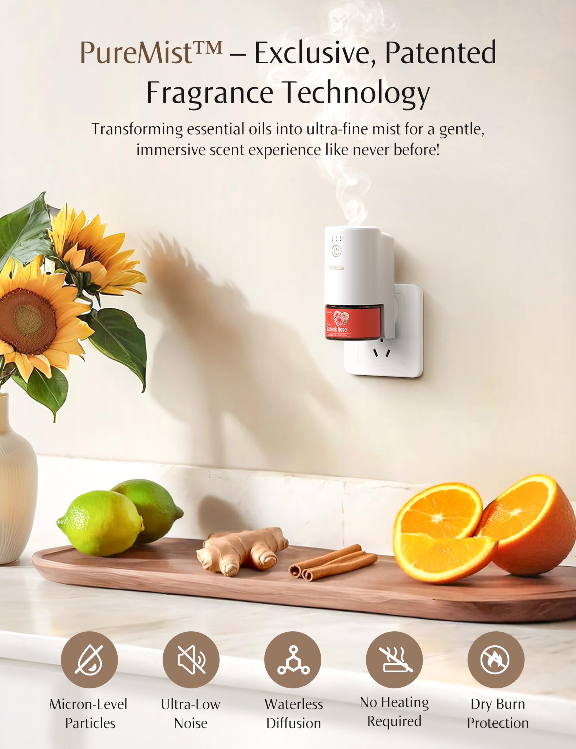SenseFlow SF101 Pro diffuser side angle highlights compact design for discreet use.