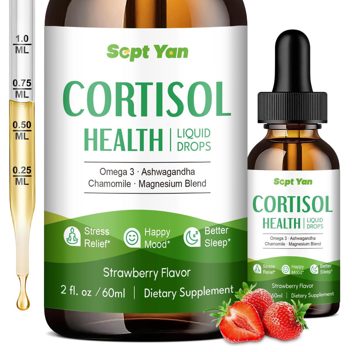 SEPT YAN Cortisol Drops strawberry bottle for easy mood and focus support