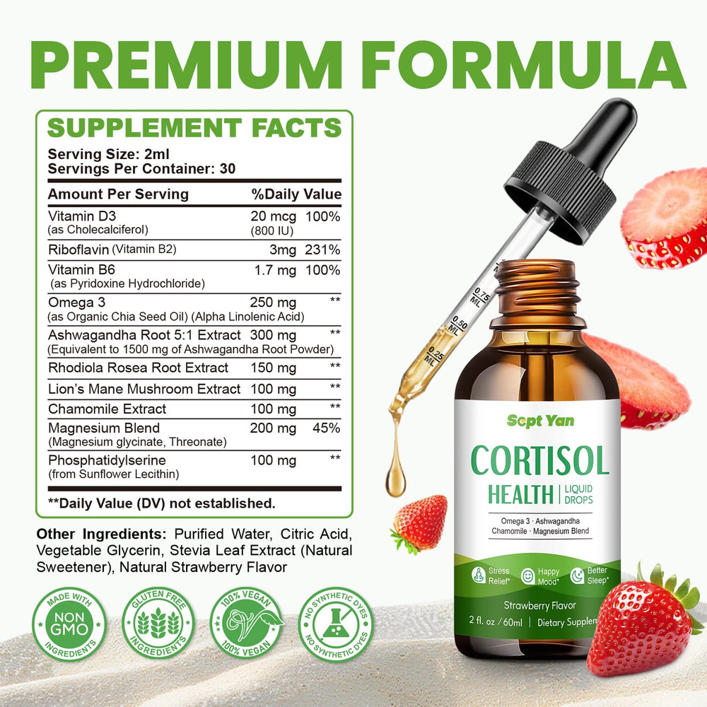 SEPT YAN Cortisol Drops vegan gluten-free label for clean, plant-based use