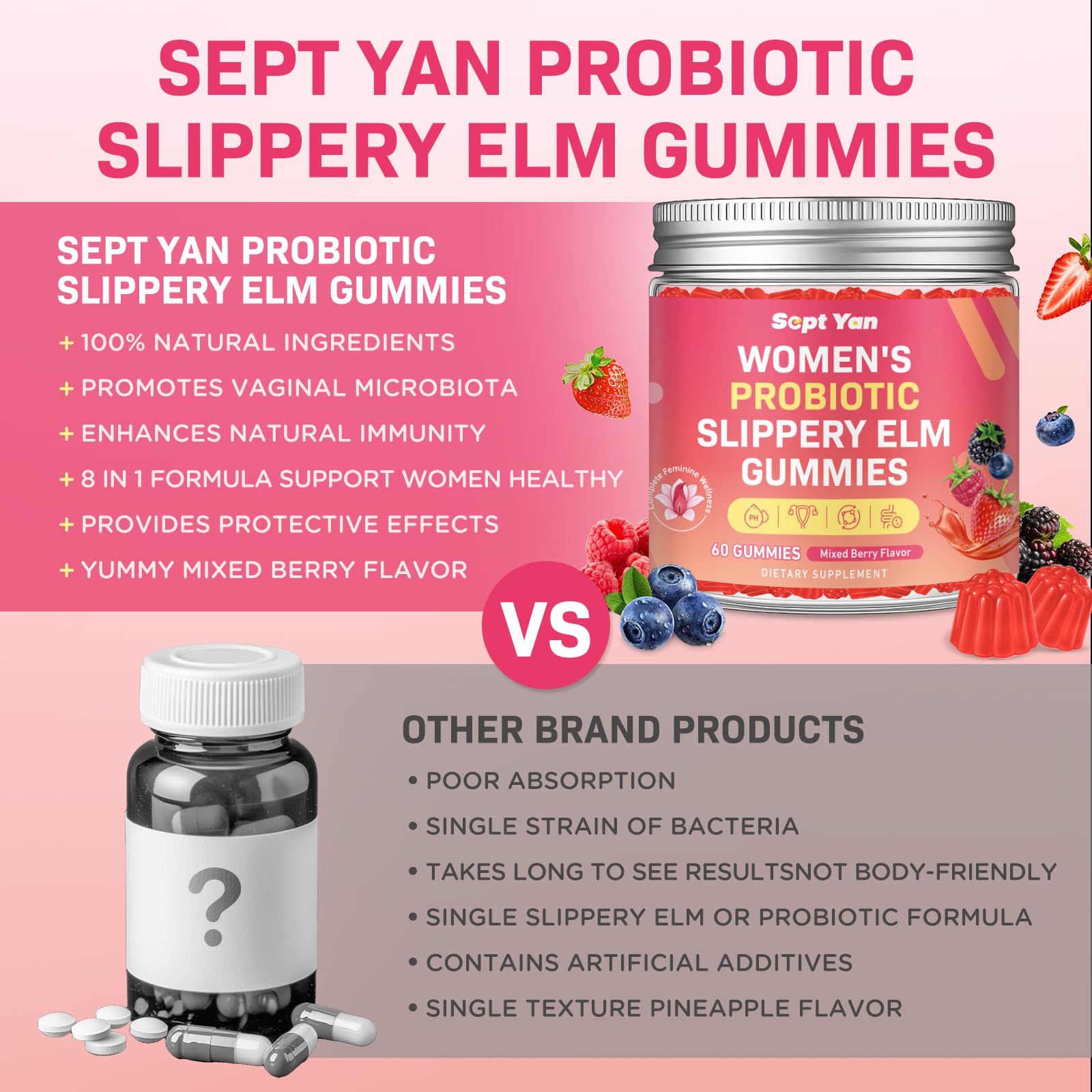 SEPT YAN bottle highlights eight billion CFU and Lactobacillus strains