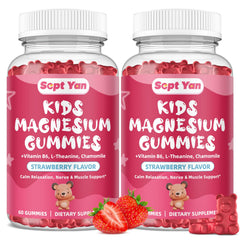 Sept Yan magnesium gummies for kids bottle front highlights strawberry flavor for easy bedtime routine