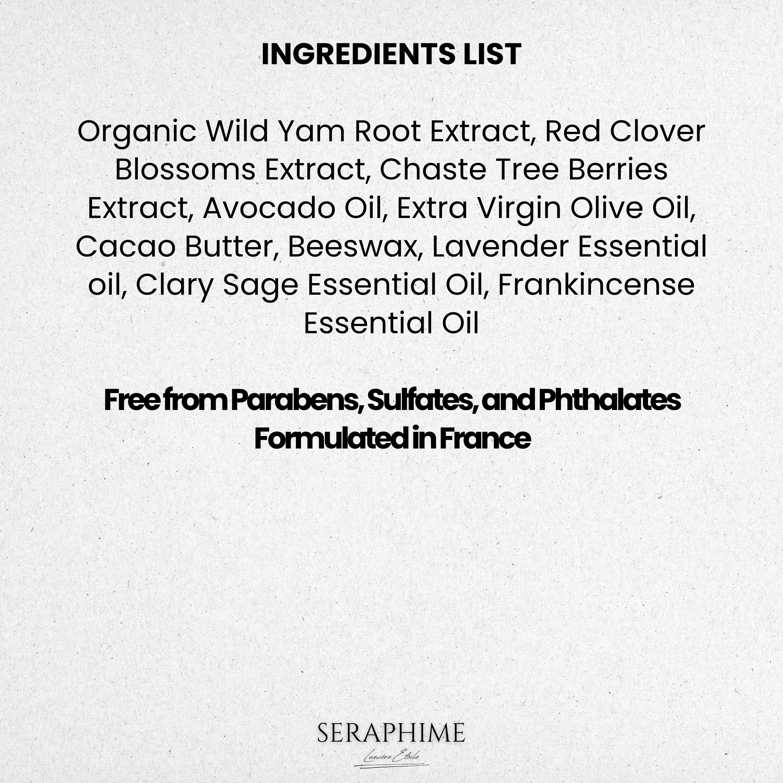 Seraphime Wild Yam Cream herbal oils suggest soothing ritual possibilities.