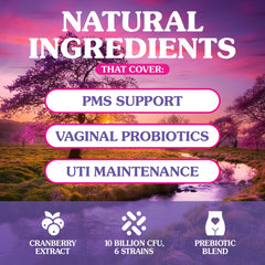 Seraphina Vaginal Probiotics gluten-free and non-GMO badge on packaging