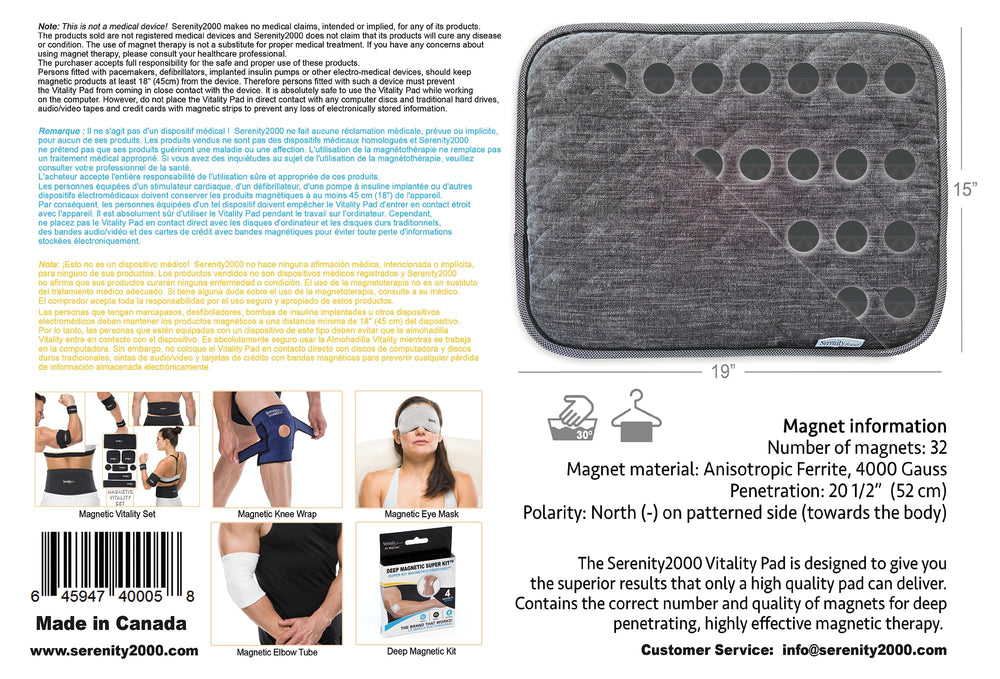 Serenity2000 magnetic therapy pad on chair helps back and neck comfort during use.