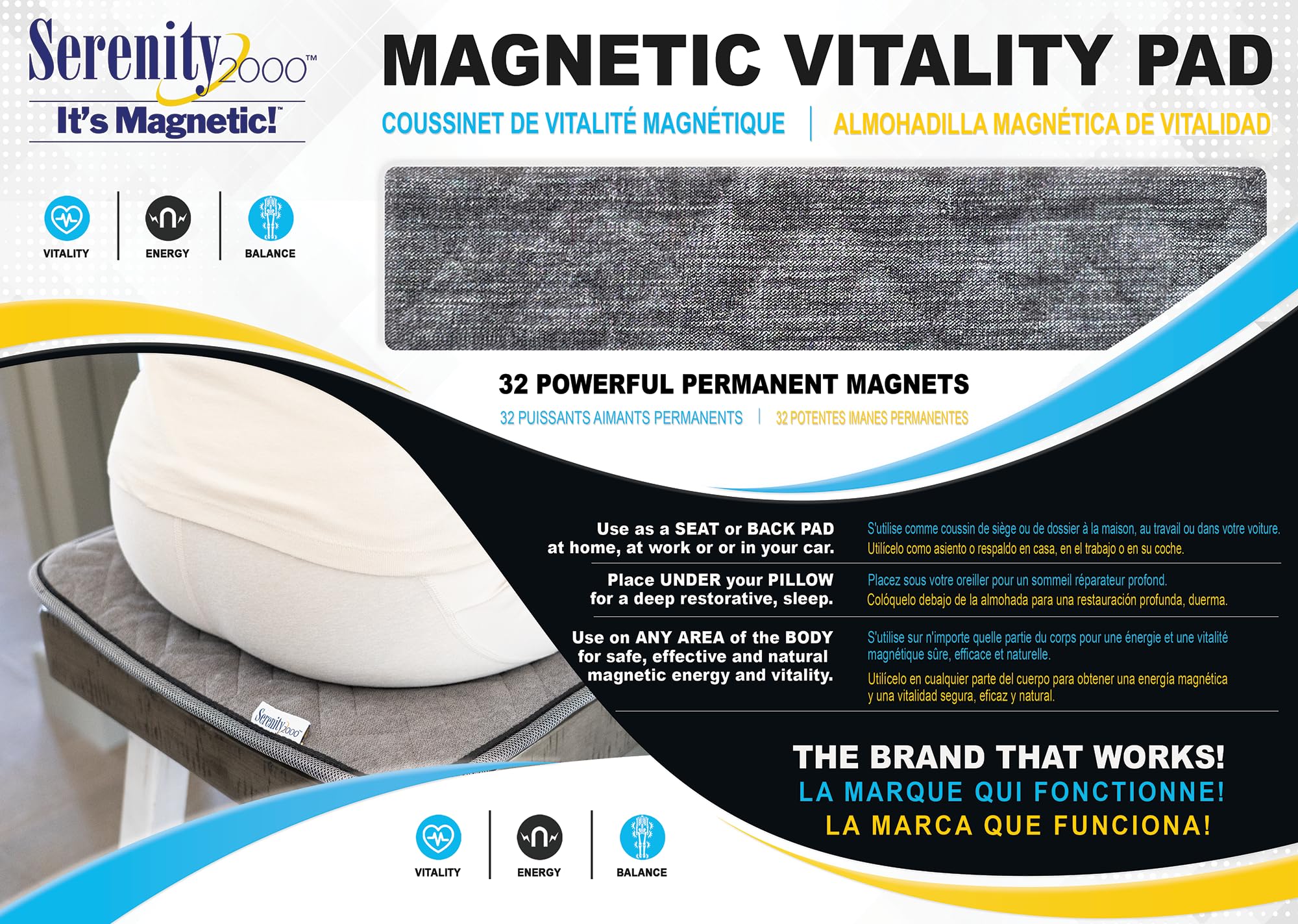 Serenity2000 magnetic therapy pad under pillow supports peaceful, refreshed rest.
