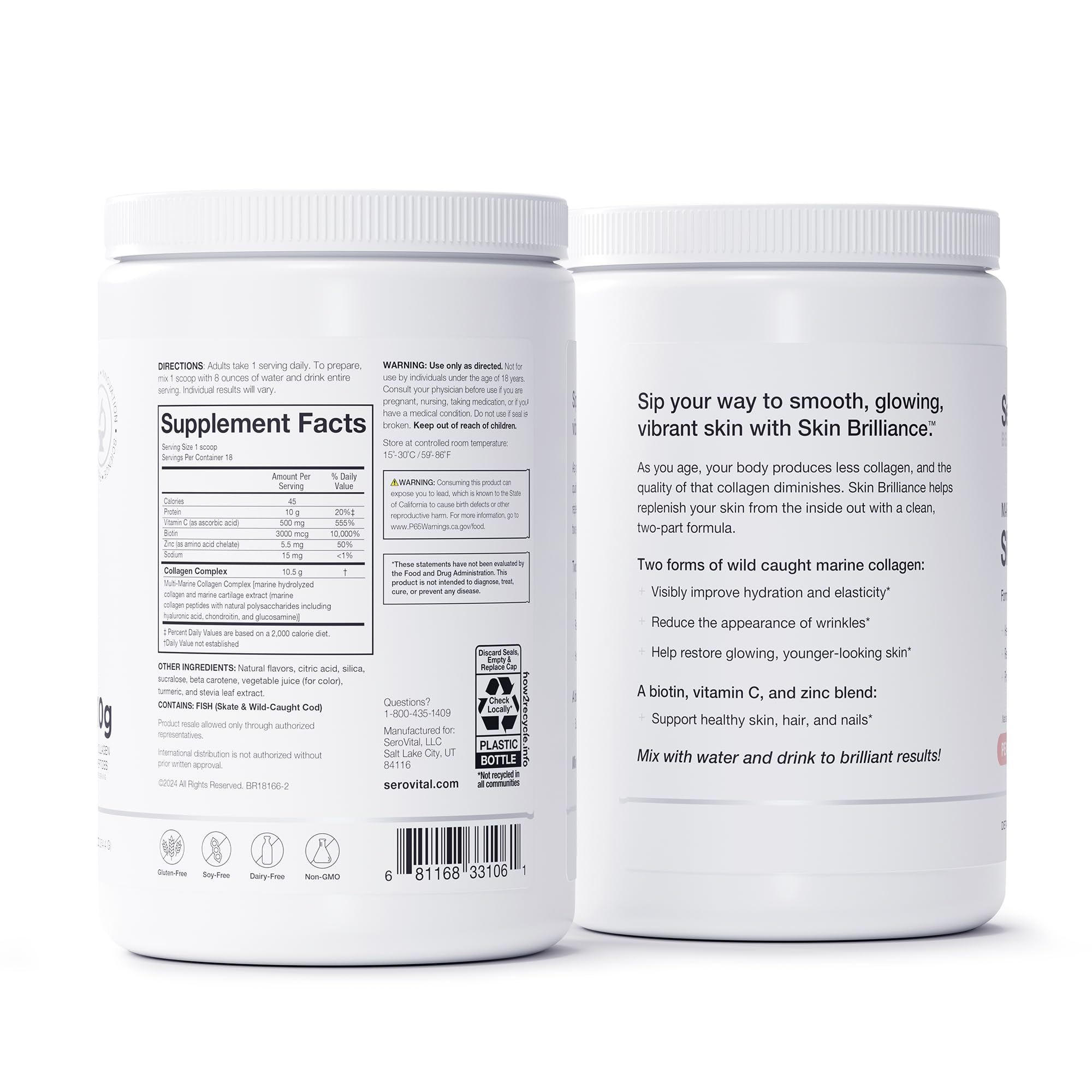 Serovital Skin Brilliance ingredients pack shot highlighting key ingredients.