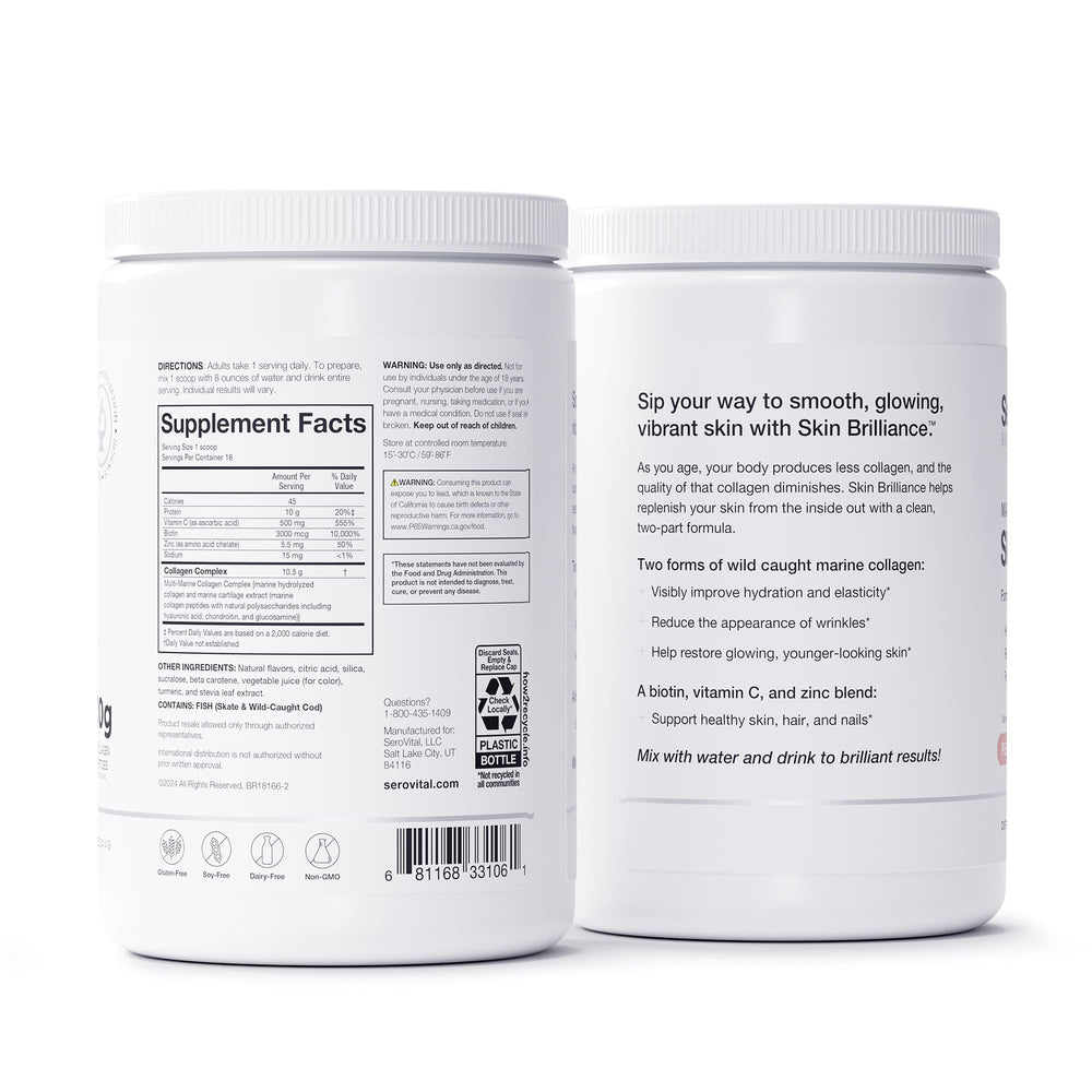 Serovital Skin Brilliance ingredients pack shot highlighting key ingredients.