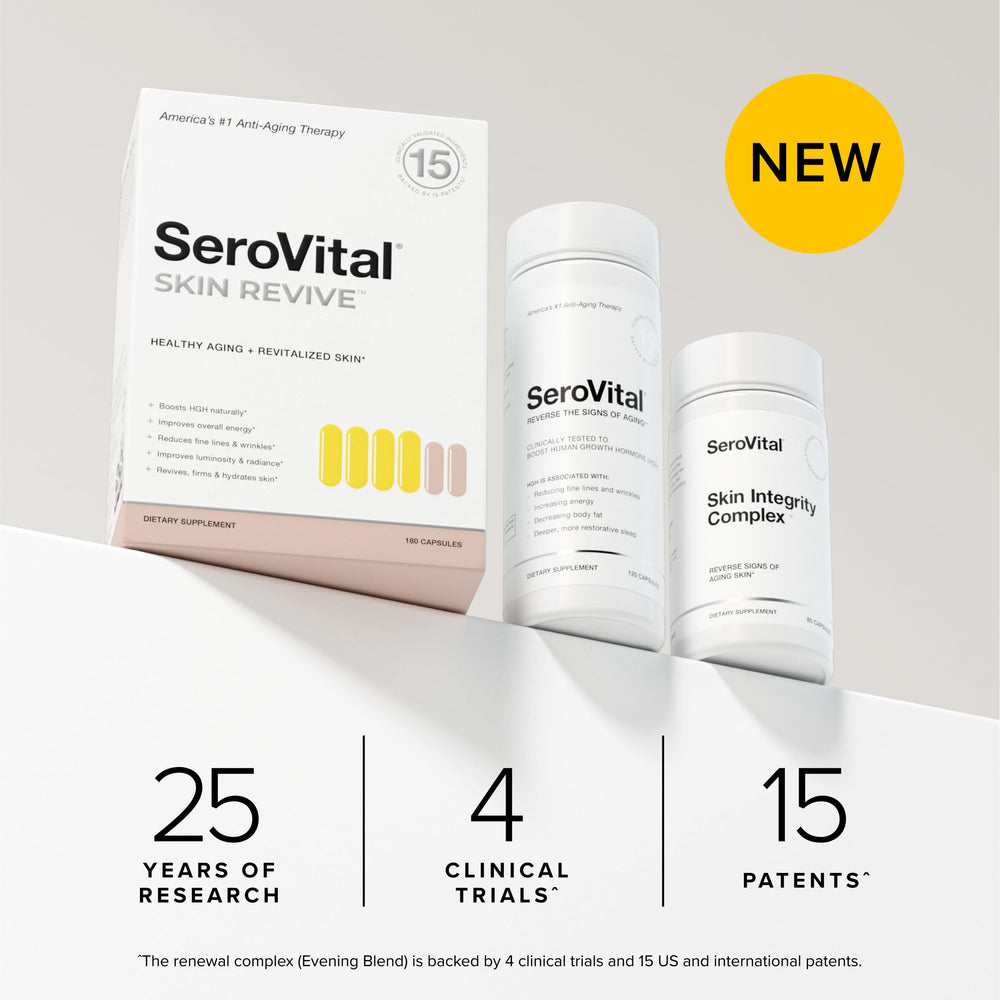 Serovital Skin Revive label and packaging emphasizes science backed skincare