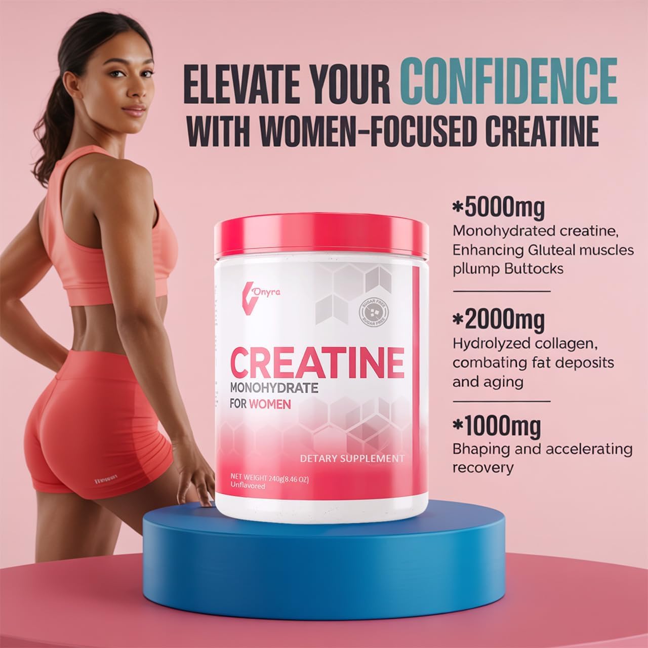 SERSANVE powder scoop beside bottle for easy 5g creatine dosing