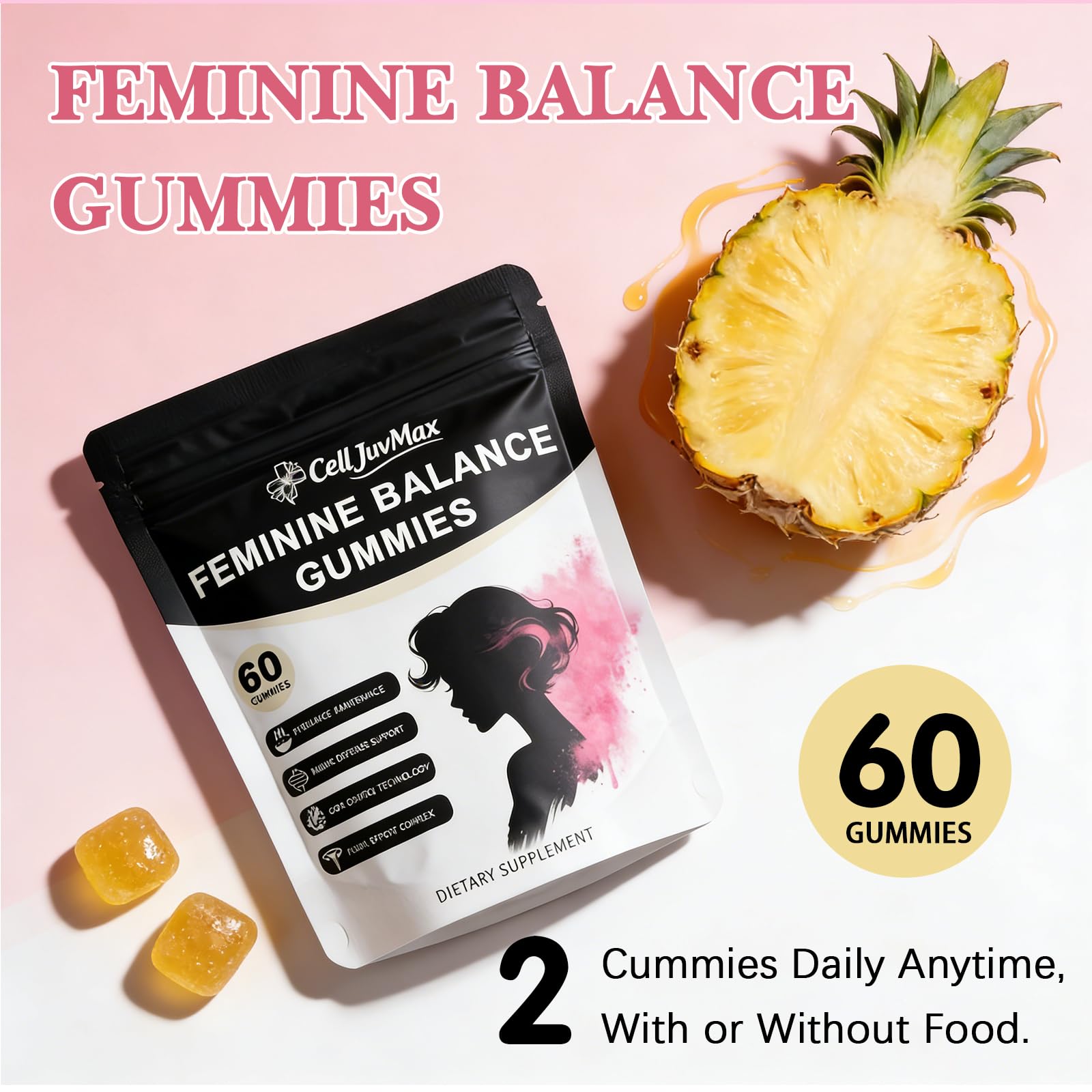 SERSANVE Gummies close-up showing chewy texture and pineapple taste.