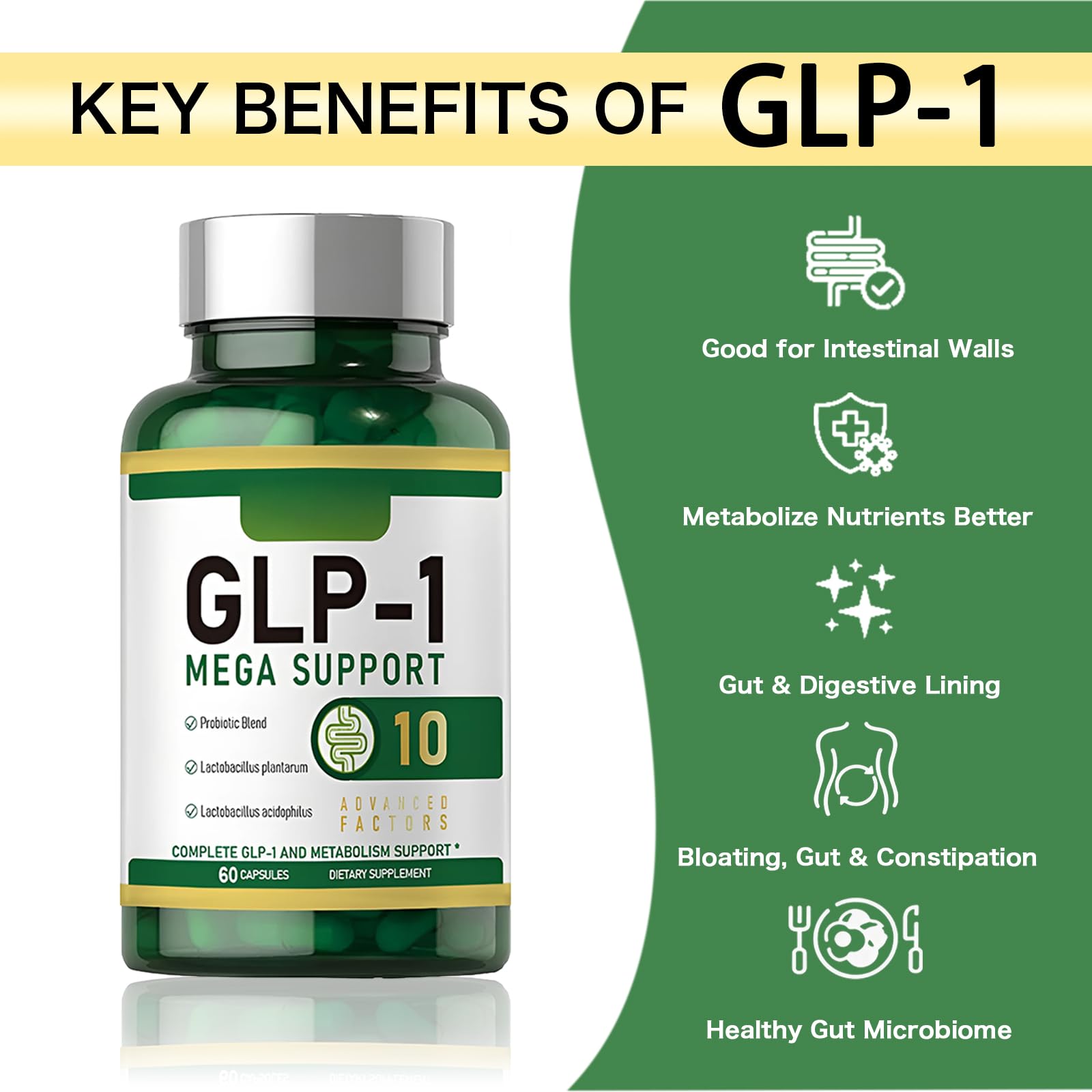 SERSANVE GLP-1 probiotic capsules closeup highlighting 10B CFU multi-strain formula