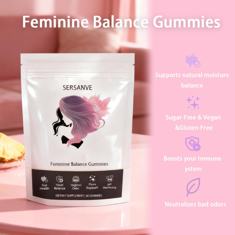 SERSANVE vegan sugar-free formula pineapple gummies showcase clean ingredients.