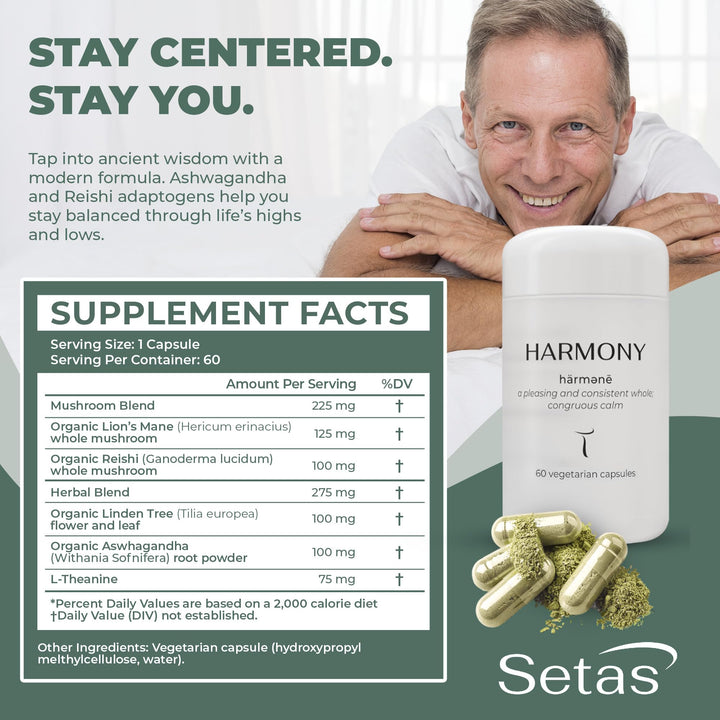 Setas Harmony Lion's Mane mushrooms indicating cognitive focus support