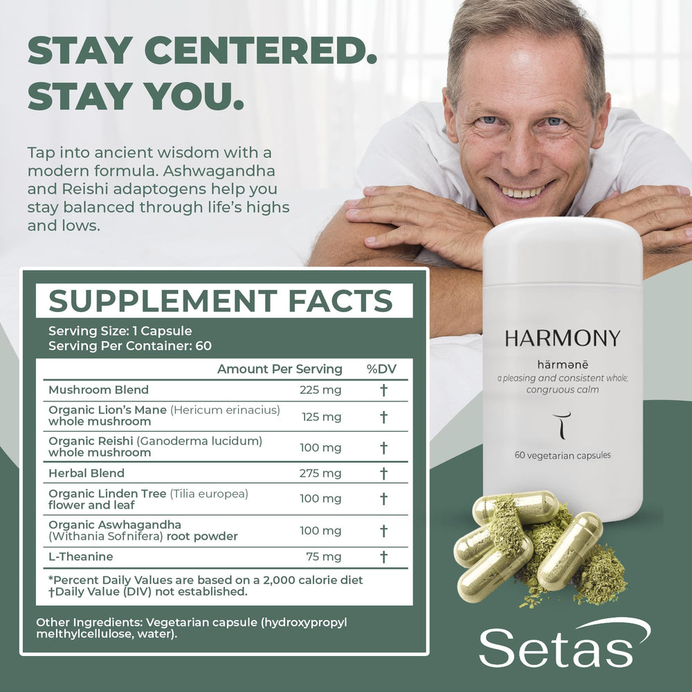 Setas Harmony Lion's Mane mushrooms indicating cognitive focus support