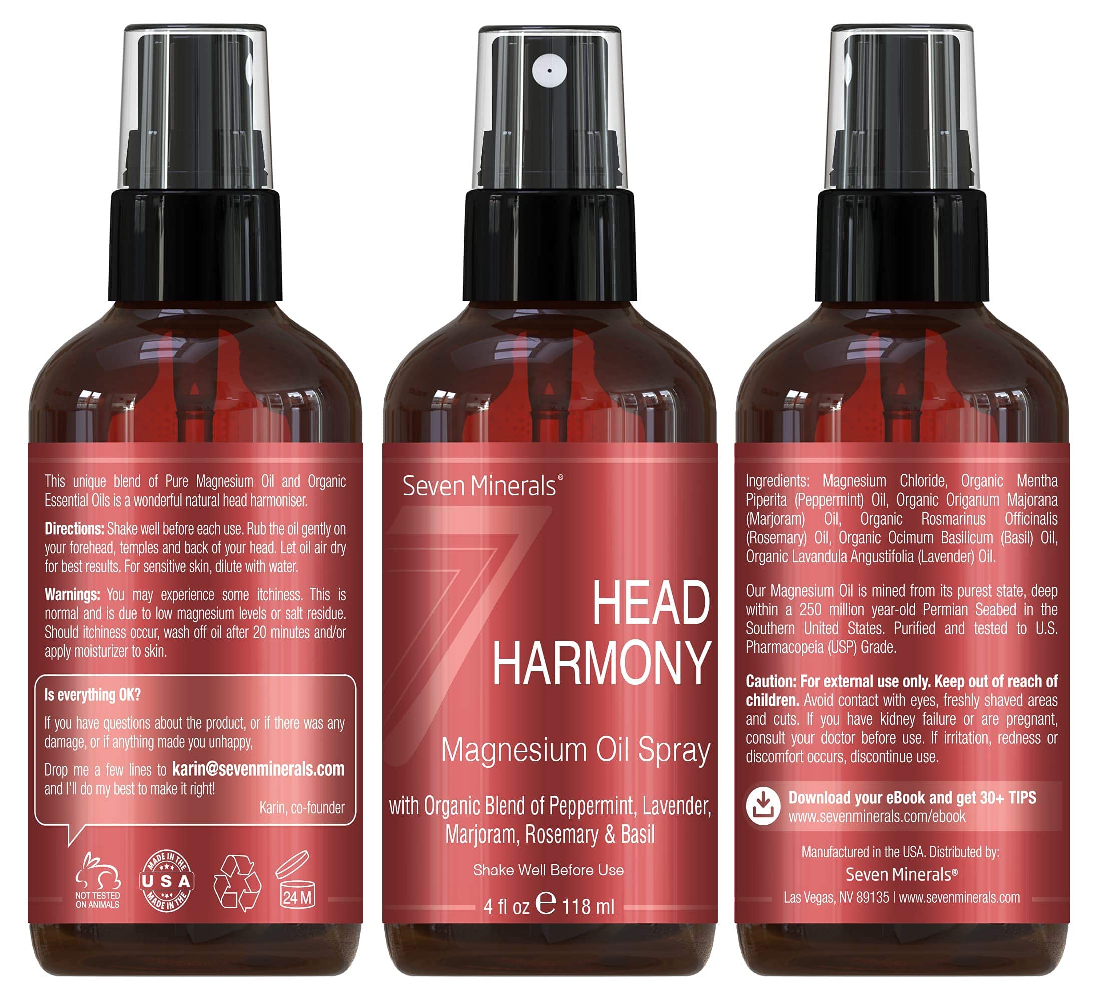 Seven Minerals Head Harmony Spray made in USA signals quality and trust.