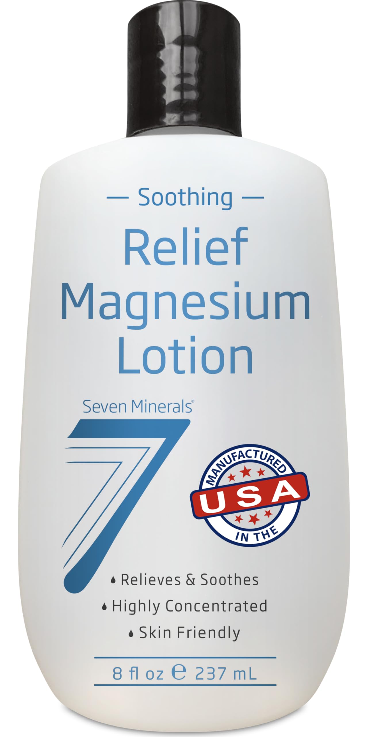 Seven Minerals magnesium lotion bottle showing rich hydration without greasy residue