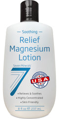 Seven Minerals magnesium lotion bottle showing rich hydration without greasy residue