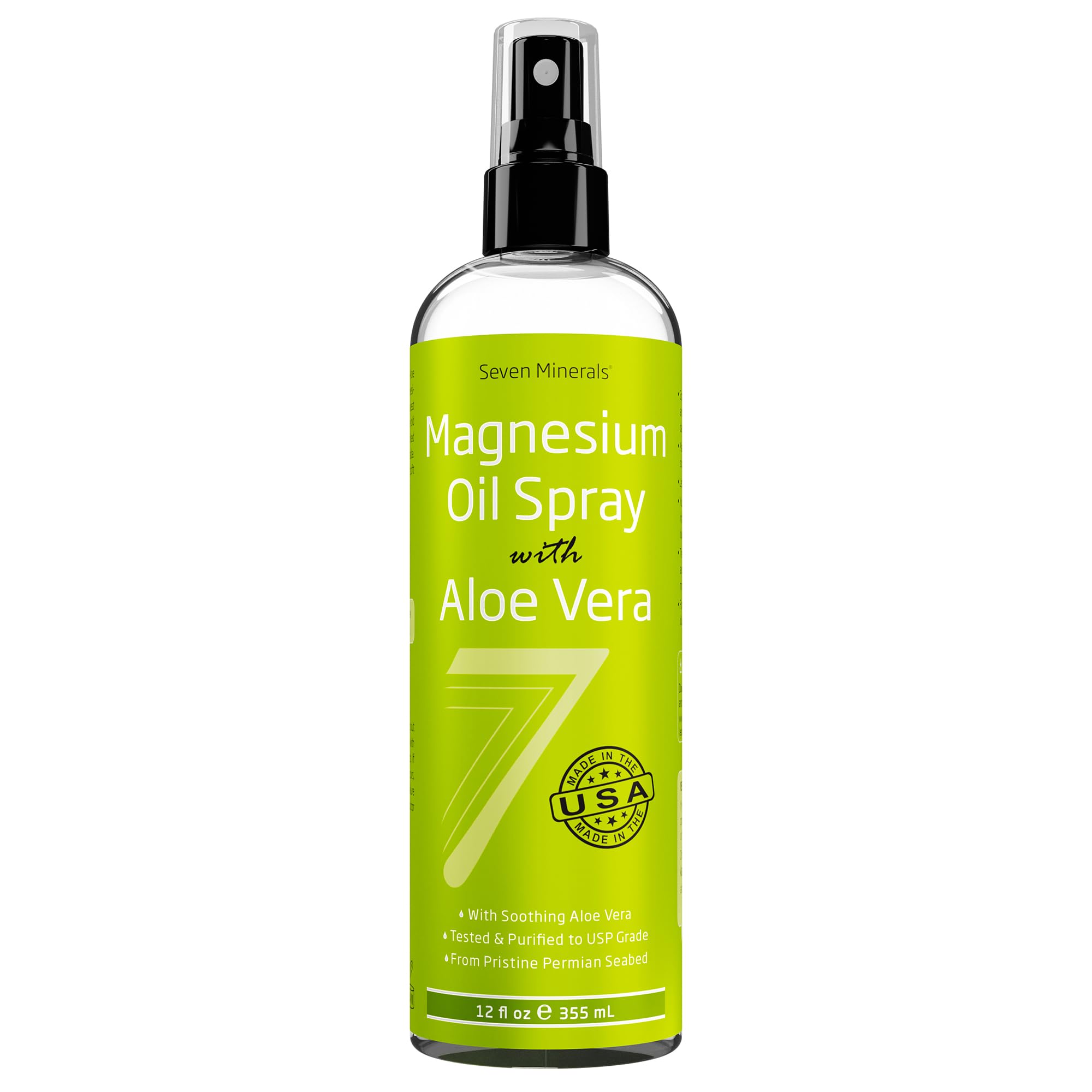 Seven Minerals magnesium oil spray in a large 12 oz bottle for daily use