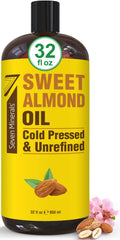 Seven Minerals Sweet Almond Oil bottle 32 oz for skin and hair care.