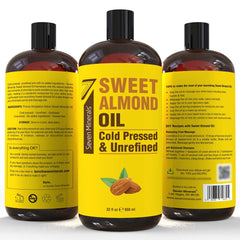 Seven Minerals Sweet Almond Oil on-skin application for hydration and softness.