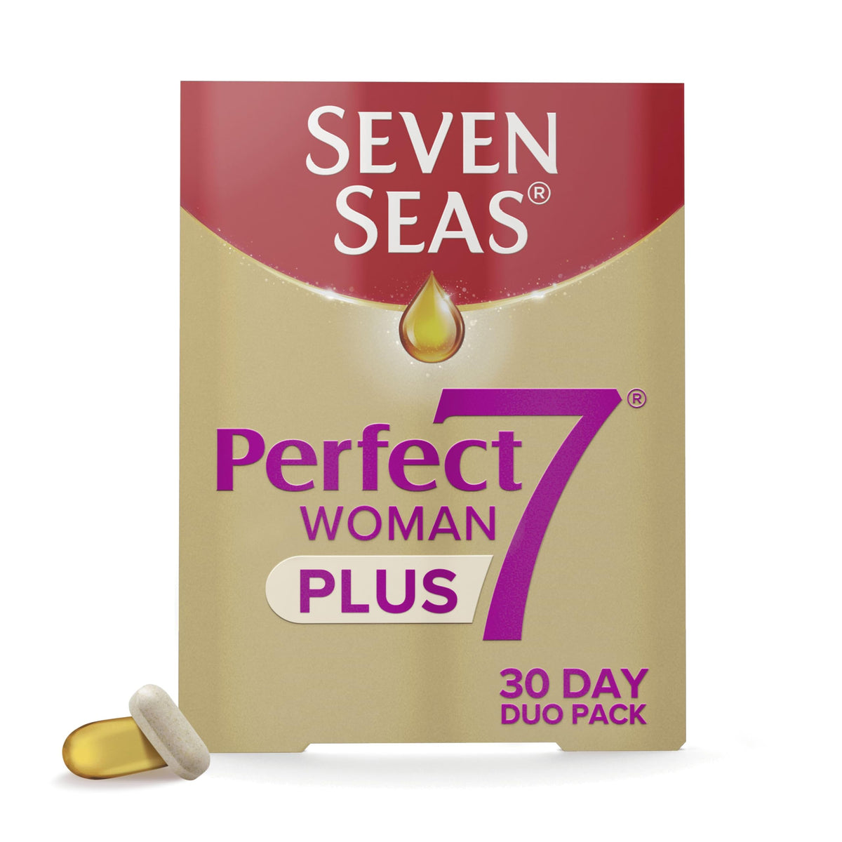 Seven Seas Perfect7 Woman box front with 30 daily sachets for women.