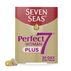 Seven Seas Perfect7 Woman box front with 30 daily sachets for women.