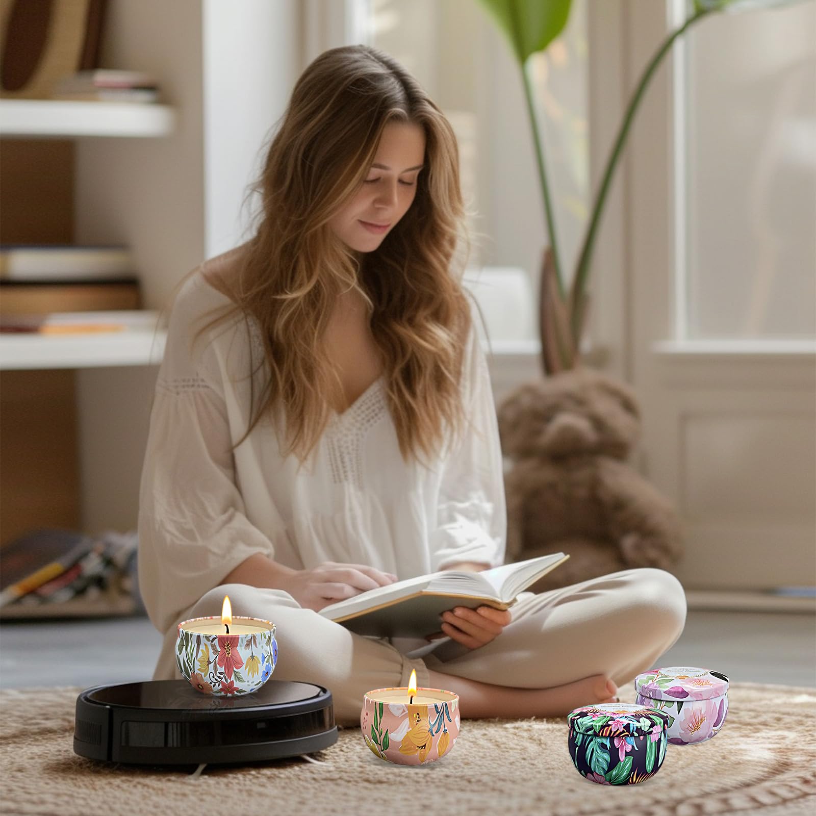 Seven Moons bath and aromatherapy setup with soothing candle ambiance.