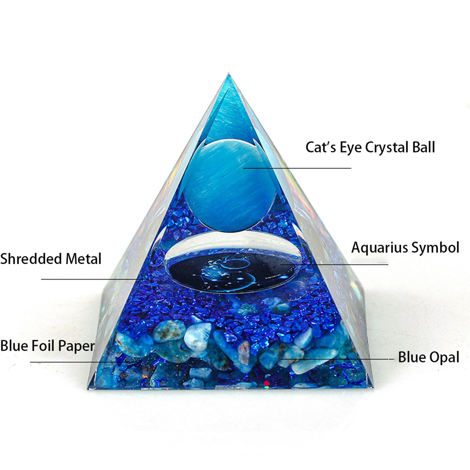SEVNPRIME blue constellation orgonite pyramid crystal balls close up catching light