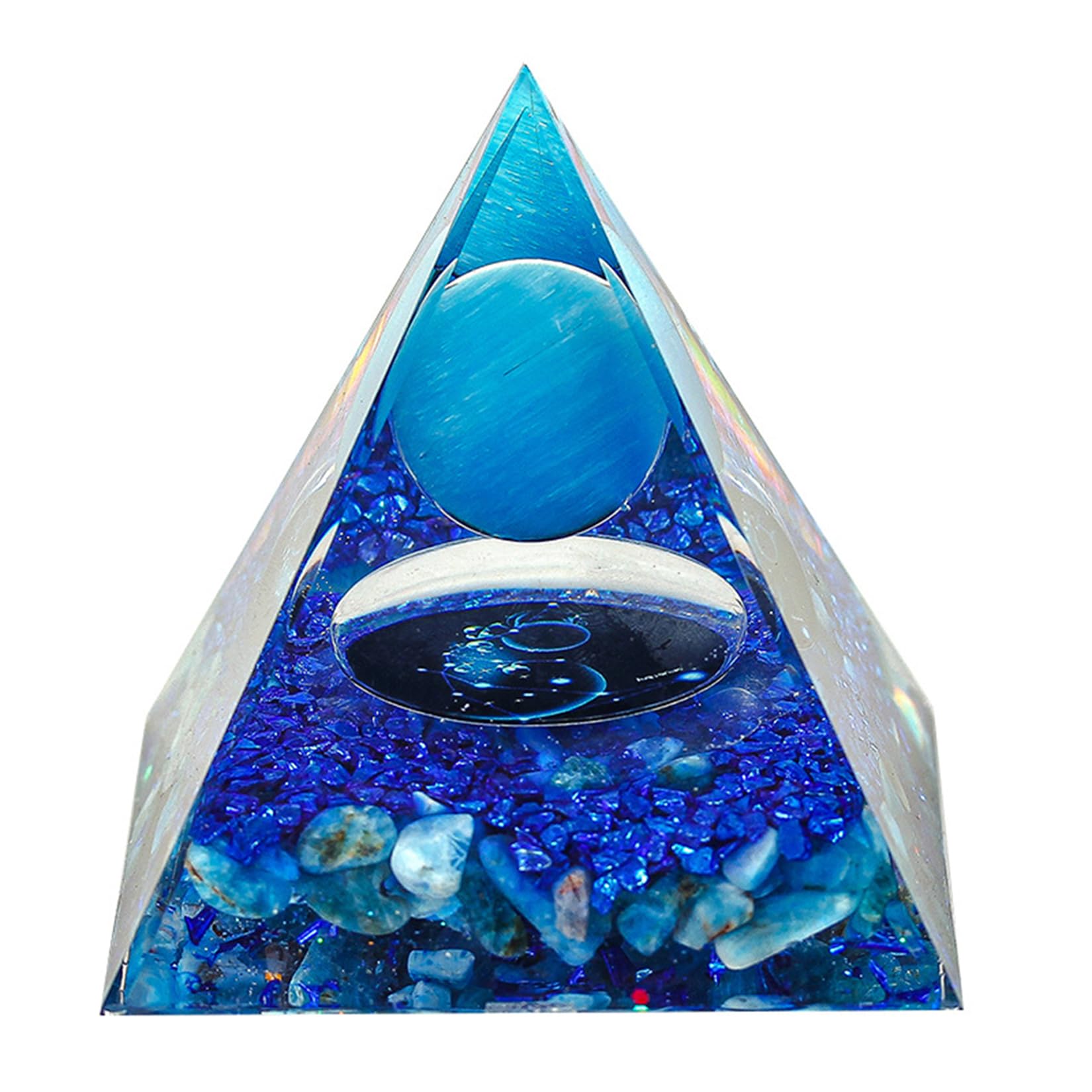 SEVNPRIME blue constellation orgonite pyramid top view on desk decor