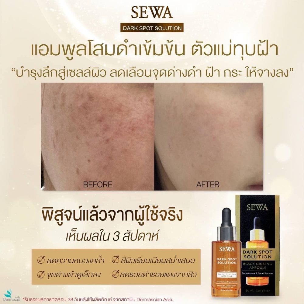 Sewa Dark Spot Solution packaging box front view conveys premium skincare