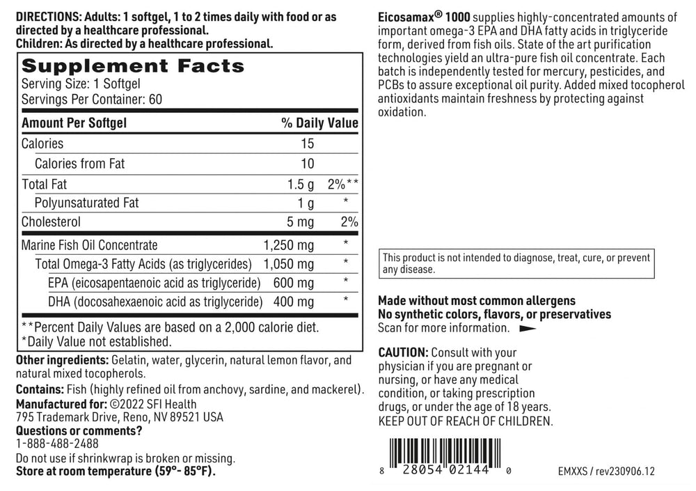 Natural tocopherols protect freshness in SFI Health Eicosamax 1000TG ingredients.