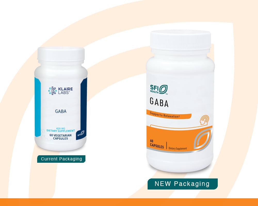 SFI Health Klaire Labs GABA bottle back detailing ingredients and directions.