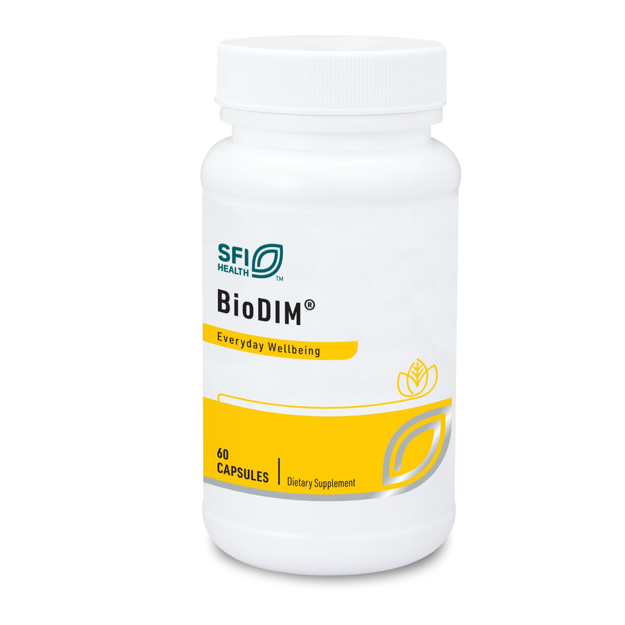 SFI Health Klaire BioDIM 150mg bottle highlighting patented high-absorption DIM benefits