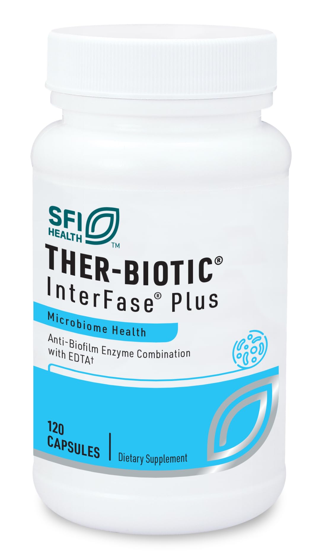 SFI Health Interfase Plus bottle with Klaire Labs branding for gut support