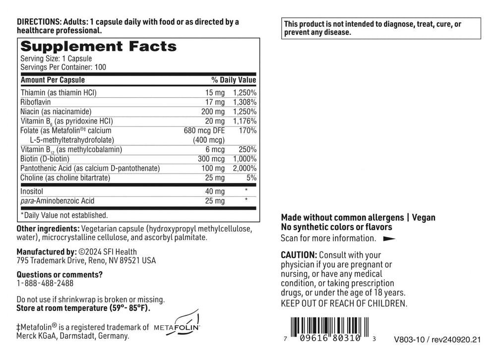 Capsules in container reveal high-potency B vitamins for daily support