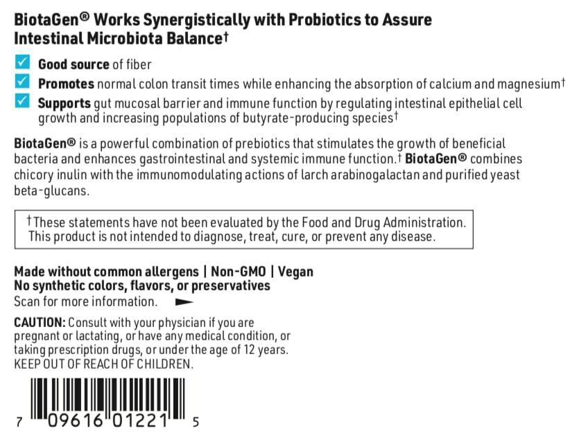 SFI Health Klaire Biotagen powder ingredient list with inulin arabinogalactan beta-glucan