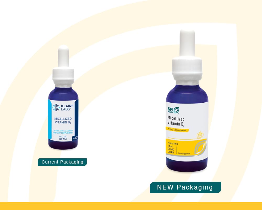 SFI Health Klaire Labs micellized d3 drops dispensed for precise measurements.