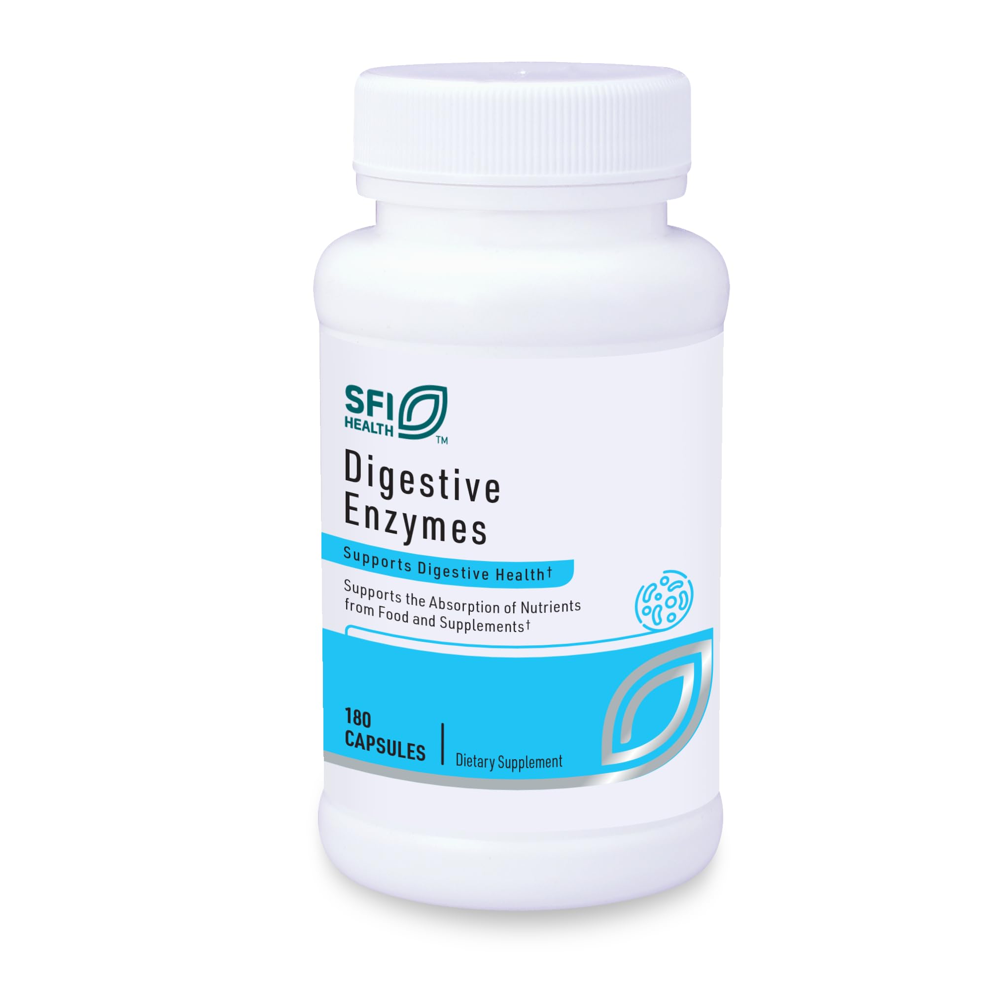 SFI Health Klaire Labs Digestive Enzymes bottle front supports digestion after meals