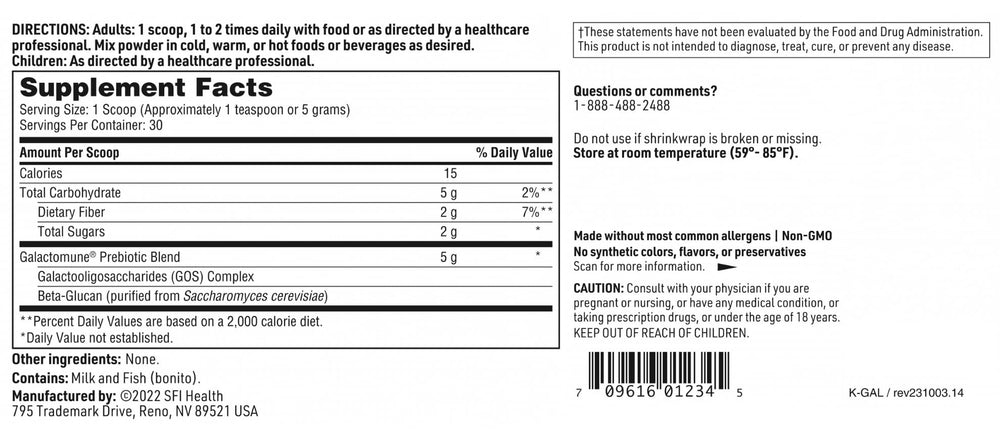 Close-up of Galactomune Powder ingredients GOS and beta-glucan