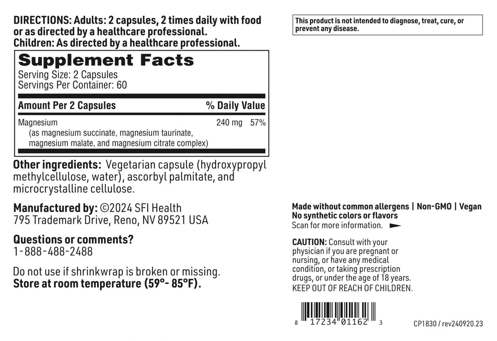SFI Health Klaire Labs Mag Complete bottle on table promoting calm nerves and steady energy.
