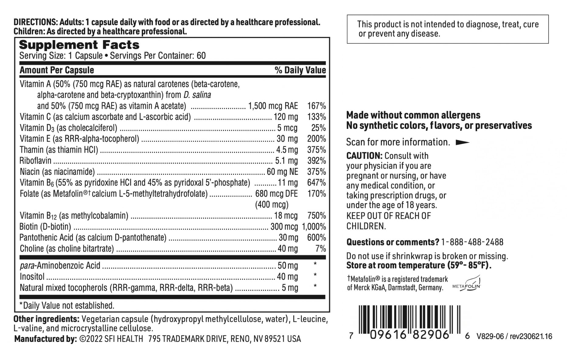 SFI Health Klaire Labs natural carotenes on packaging as a vitamin A source