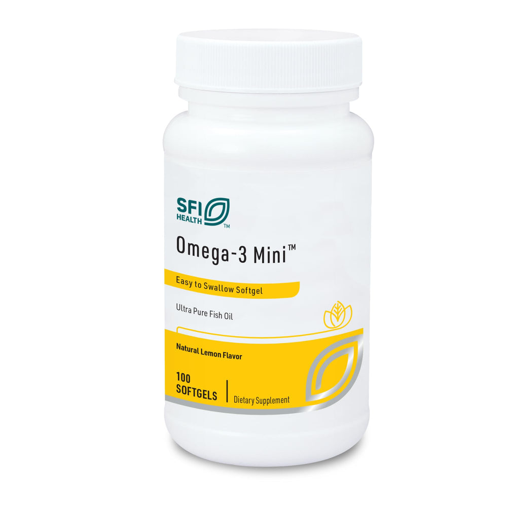 SFI Health Klaire Labs Omega-3 Mini lemon bottle with easy swallowing and citrus flavor