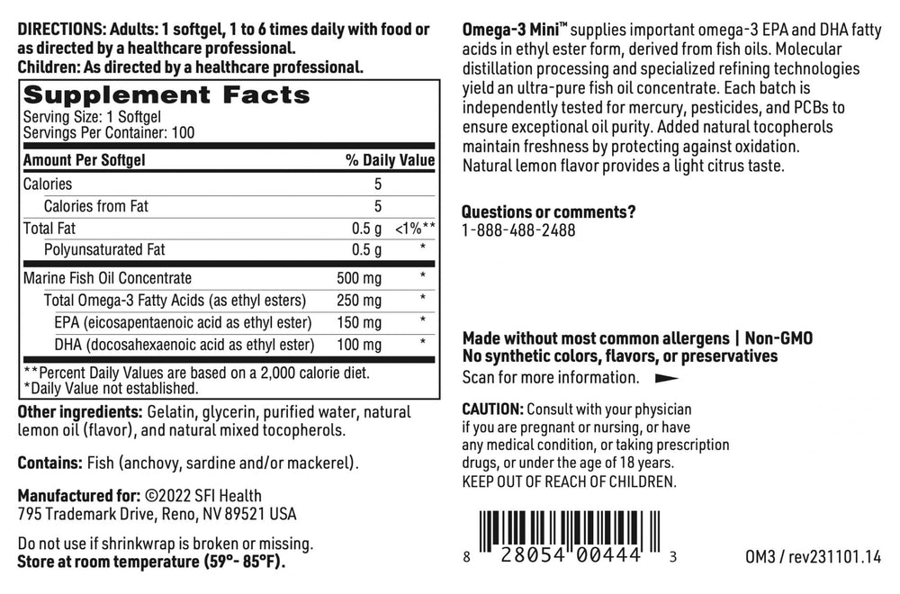 SFI Health Klaire Labs Omega-3 Mini pouring scene highlighting a user-friendly bottle