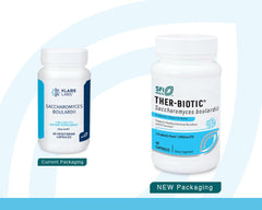 SFI Health Klaire Labs Saccharomyces Boulardii capsules close-up for daily probiotic support.
