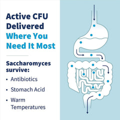 SFI Health Klaire Labs Saccharomyces Boulardii packaging box highlights shelf-stable probiotic.
