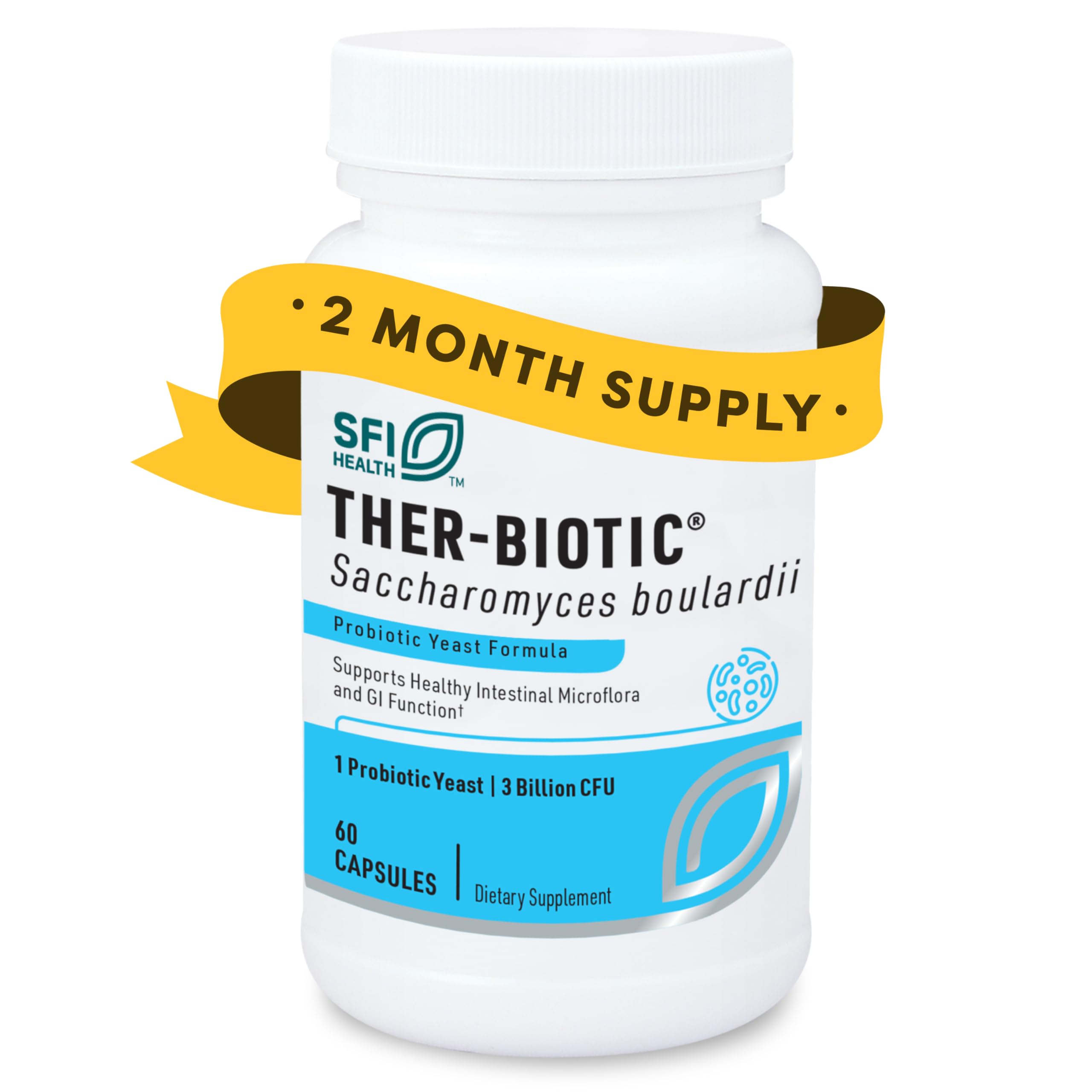SFI Health Klaire Ther-Biotic Saccharomyces boulardii capsules bottle front view for digestive balance