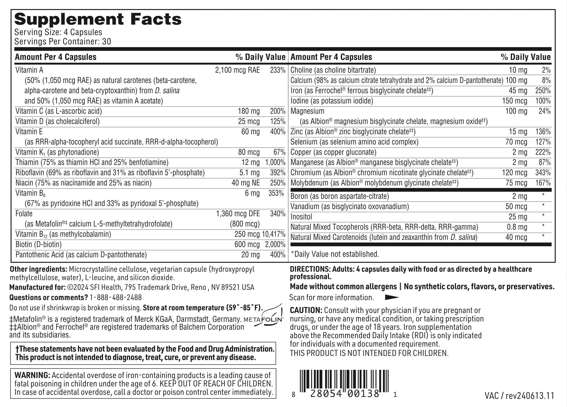 SFI Health Klaire Labs VitalActiv active folate and B12 for bioavailability.