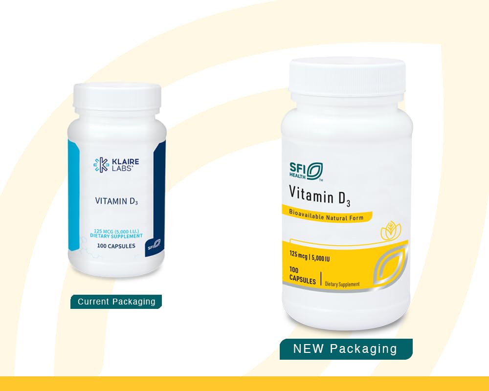 SFI Health Klaire Labs Vitamin D3 5000 IU capsules pour demonstrates simple daily supplementation