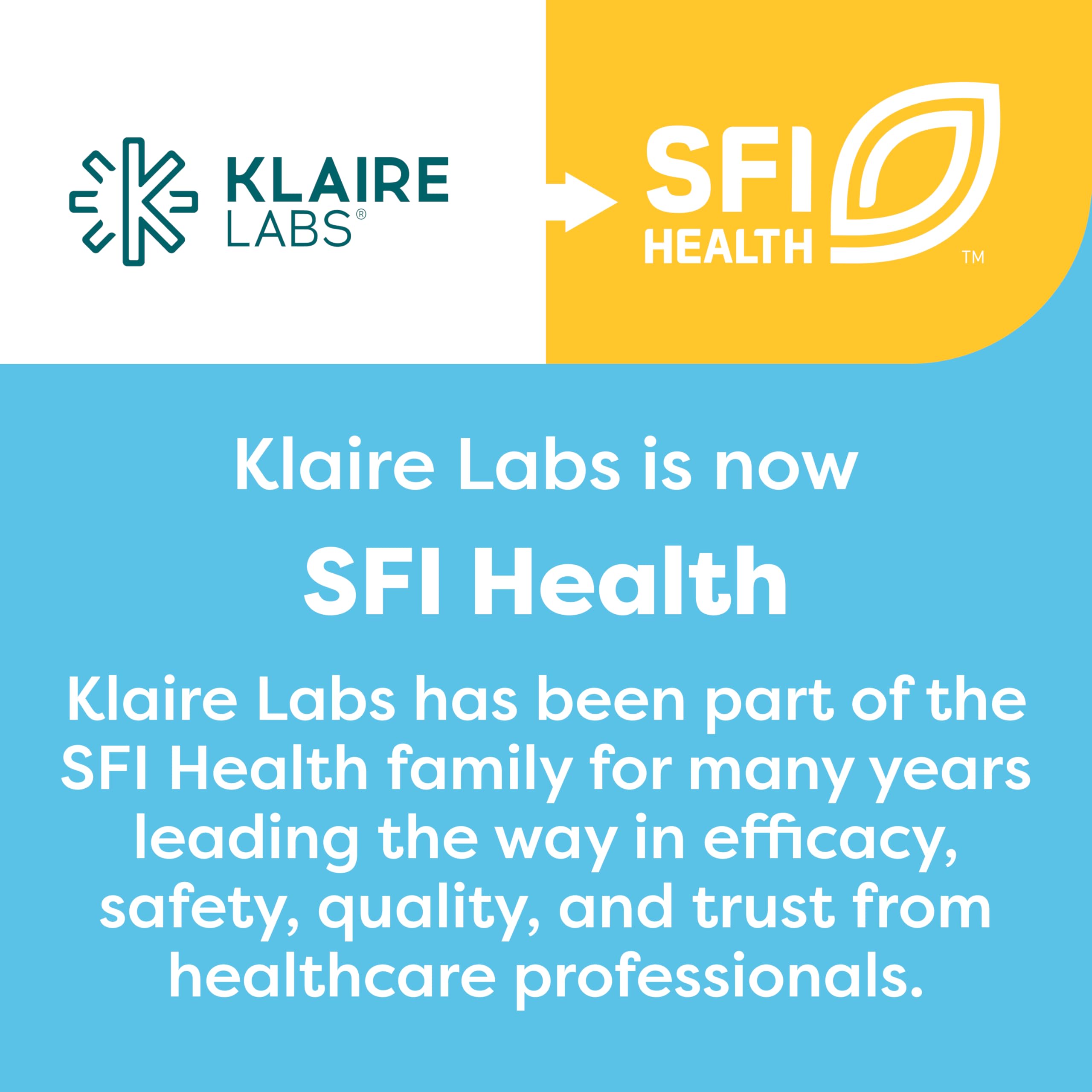 New SFI Health packaging reflecting Klaire Labs lineage and product consistency.